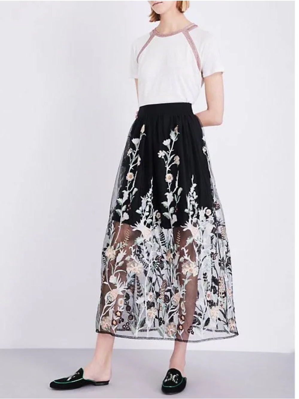 Maje Janvier Embroidered Tulle Floral Maxi Skirt , size 3/ Large